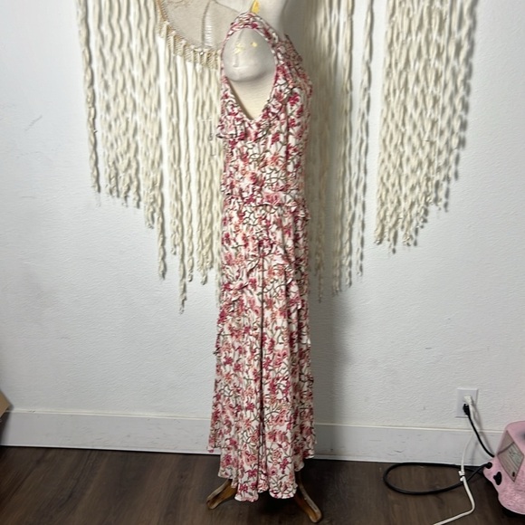 Sundance Pink Red Floral Ruffle Accent Sleeveless Midi Length Dress M - Picture 3 of 12